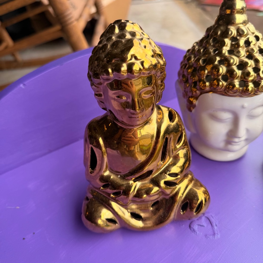 GC Naturals Gold Ceramic Buddha Figurine Set 3pc Zen Home Decor Scented Sachets - Picture 3 of 7
